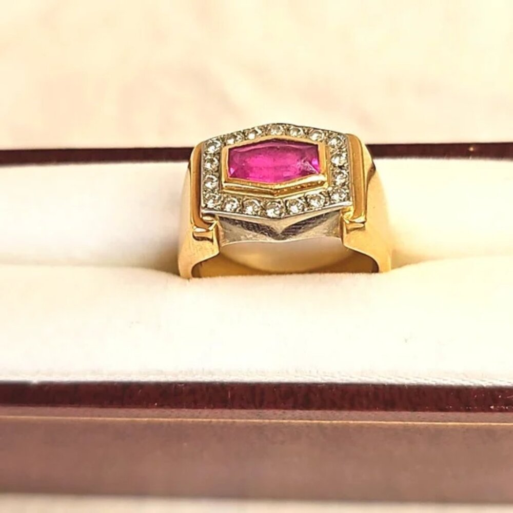 Pink Sapphire and Diamond Ladies Ring - Size 6